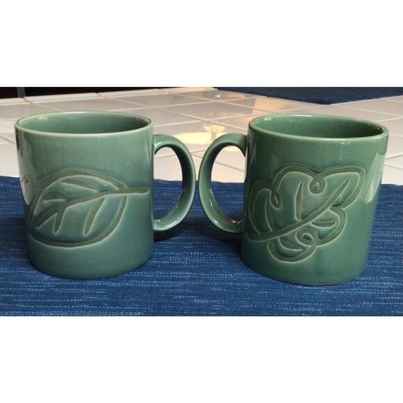 Hallmark Home Collection Green Coffee Mug Set Holiday Leaf Cup Tea Sakura 750A - Picture 2 of 4